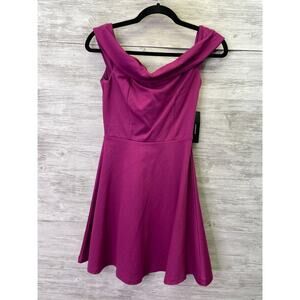 Lulus Skater Dress XS Off The Shoulder Purple Short Mini Stretchy Fitted